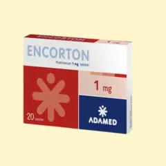 Opakowanie leku Encorton 1 mg, zawierające 20 tabletek.