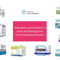 Różne preparaty do inhalacji, w tym sól fizjologiczna, hipertoniczna i z ektoiną, do wyboru dla dziecka.