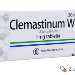 Opakowanie leku Clemastinum WZF 1 mg tabletki, stosowanego na alergie. 30 tabletek.