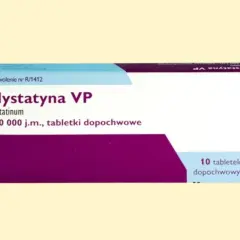 Opakowanie leku Nystatyna VP, zawierające 10 tabletek dopochwowych.