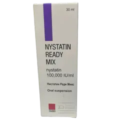 Opakowanie leku Nystatin Ready Mix w formie zawiesiny doustnej.