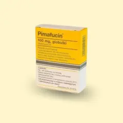 Opakowanie leku Pimafucin 100 mg, globulki. Stosowany m.in. w leczeniu infekcji intymnych w ciąży.