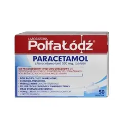 Opakowanie leku Paracetamol 500 mg. Wskazania: bóle głowy, stawowe, gorączka. Należy pamiętać o możliwych paracetamol skutki uboczne.