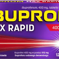 Opakowanie Ibuprom Max Rapid 400 mg. Czy Ibuprom i ibuprofen to to samo? Tak, Ibuprom zawiera ibuprofen.