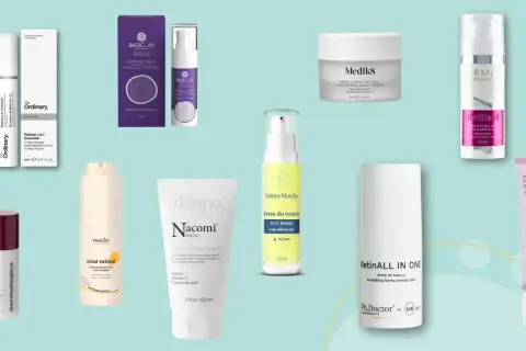 Kolekcja kosmetyków z retinalem: kremy, serum i emulsje od The Ordinary, Medik8, Nacomi, Basiclab, Resibo, Ph.Doctor, Dermalogica i Dermo Medica.