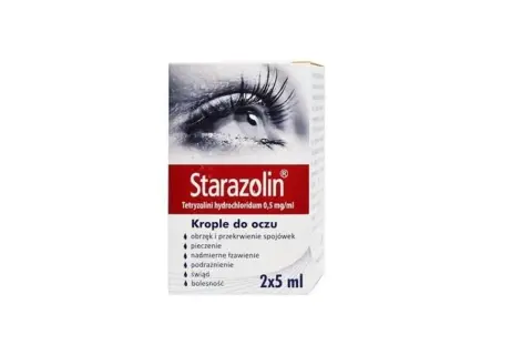 Krople do oczu Starazolin na objawy alergii: pieczenie, swędzenie, łzawienie, podrażnienie i obrzęk.