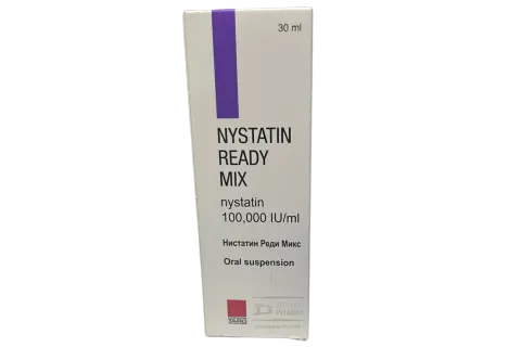 Opakowanie leku Nystatin Ready Mix w formie zawiesiny doustnej.