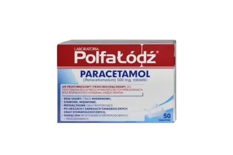 Opakowanie leku Paracetamol 500 mg. Wskazania: bóle głowy, stawowe, gorączka. Należy pamiętać o możliwych paracetamol skutki uboczne.