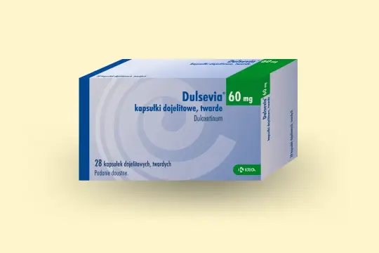 Opakowanie leku Dulsevia 60 mg, zawierające 28 kapsułek dojelitowych, twardych.