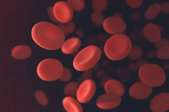 Czerwone krwinki unoszą się w ciemności. Ich kształt i wielkość są kluczowe dla parametru rdw-cv, który pomaga ocenić zdrowie krwi.