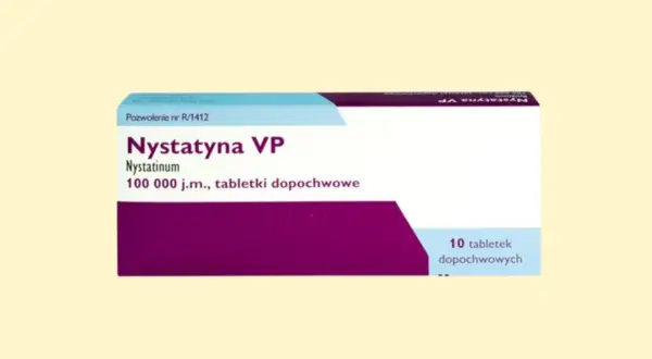 Opakowanie leku Nystatyna VP, zawierające 10 tabletek dopochwowych.