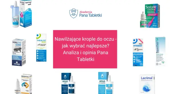 Krople do oczu, w tym hialeye duo, Systane, Thealoz duo, Bepanthen Eye, Dexoftal, Hylo Gel, Hylo Comod i Lacrimal, porównane w artykule "Nawilżające krople do oczu - jak wybrać najlepsze?".
