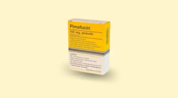 Opakowanie leku Pimafucin 100 mg, globulki. Stosowany m.in. w leczeniu infekcji intymnych w ciąży.