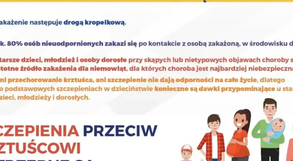 Szczepienia przeciw krztuścowi są kluczowe. Starsze dzieci, młodzież i dorośli mogą nieświadomie zarażać niemowlęta, dla których krztusiec jest groźny.