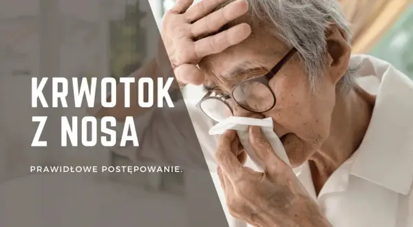 Starsza osoba z okularami przykłada chusteczkę do krwawiącego nosa.