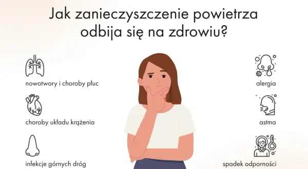 Zanieczyszczenie powietrza i alergeny w nim zawarte mogą prowadzić do alergii, astmy, chorób płuc, układu krążenia, infekcji dróg oddechowych i spadku odporności.