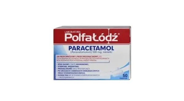 Opakowanie leku Paracetamol 500 mg. Wskazania: bóle głowy, stawowe, gorączka. Należy pamiętać o możliwych paracetamol skutki uboczne.