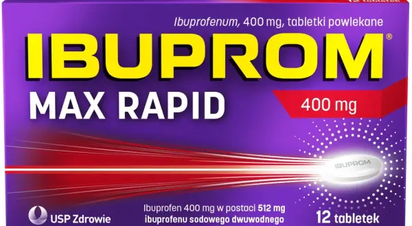 Opakowanie Ibuprom Max Rapid 400 mg. Czy Ibuprom i ibuprofen to to samo? Tak, Ibuprom zawiera ibuprofen.