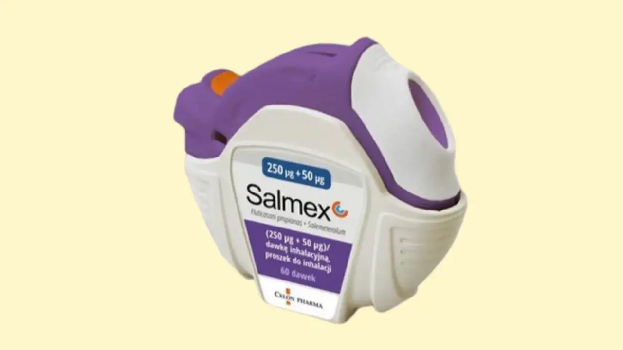 Salmex, inhalator proszkowy na astmę, zawiera flutikazon i salmeterol. Pomaga w leczeniu chorób układu oddechowego.