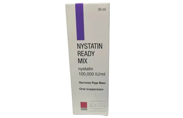 Opakowanie leku Nystatin Ready Mix w formie zawiesiny doustnej.